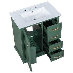 30 in. W x 18.3 in. D x 34 in. H Single Sink Freestanding Bath Vanity in Green with White Ceramic Top