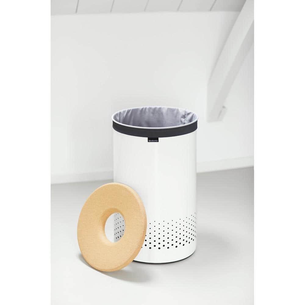 Large White Steel Laundry Hamper with Cork Lid