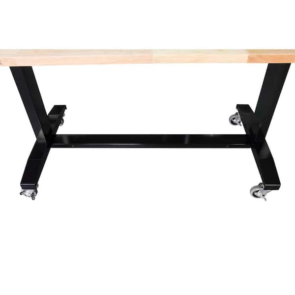Husky - 62 in. W x 24 in. D Adjustable Height Black Workbench Table with Solid Wood Top