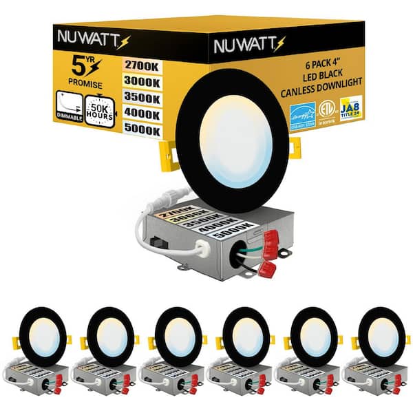 4 in. Black Trim 5CCT 27K-50K Ultra Thin Canless New Construction IC Rated Integrated LED Recessed Lighting Kit (6-Pack)