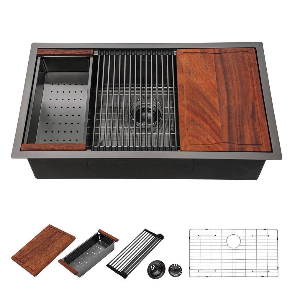"30"" Gunmetal Black Workstation Undermount Stainless Steel‎ Nano-Coating Kitchen Sink, 16 Gauge Single Bowl Deep Basin" price history on PriceWatchPro