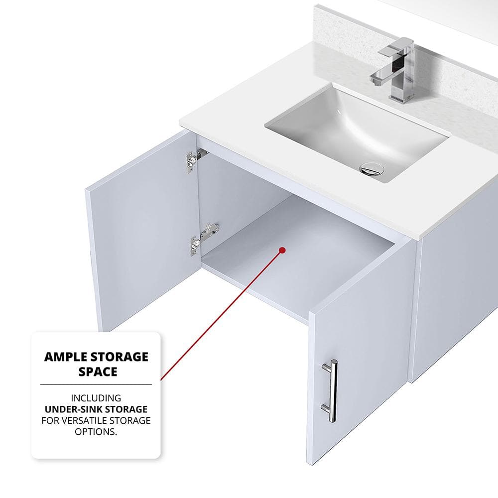 Geneva Glossy White 30" Wall-Mount Vanity with Quartz Top
