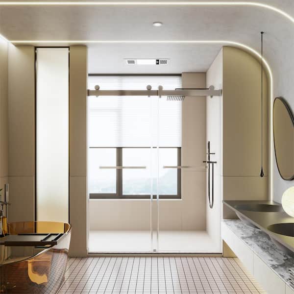 60 in. W x 76 in. H Double Sliding Frameless Shower Door in Chrome with 3/8"(10mm) Temper Glass, Soft Closing