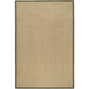 Natural Fiber Beige/Green 6 ft. x 9 ft. Border Area Rug