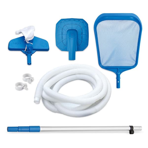 Deluxe Maintenance Kit for Above Ground Pools, with Adjustable Pole, Water Hose, Vacuum Adapter and FiltraBoost, Blue