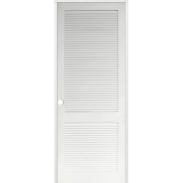 Krosswood Doors 28 in. x 96 in. Primed MDF 2 Panel Right Hand Prehung Interior Louver Door