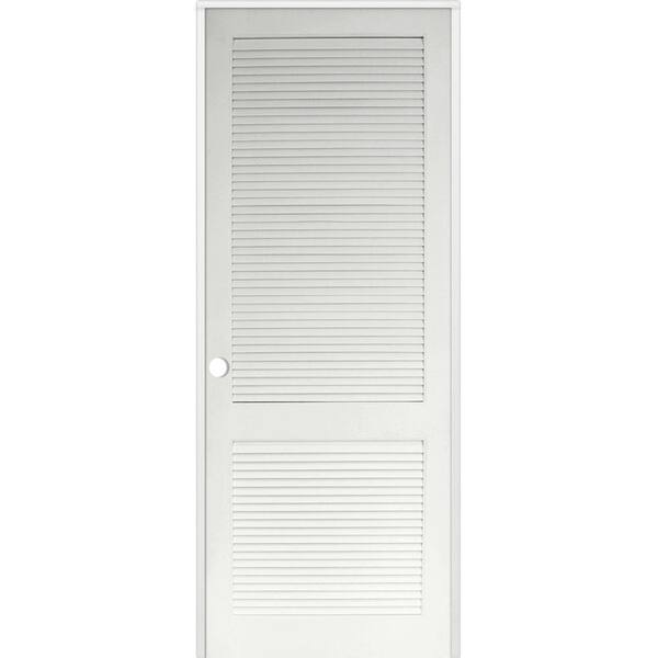 Krosswood Doors 30 in. x 96 in. Primed MDF 2 Panel Right Hand Prehung Interior Louver Door