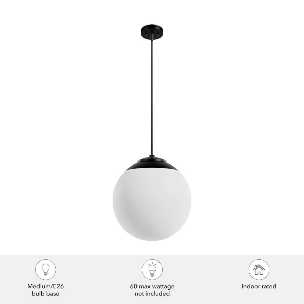 Hepburn Matte Black 16" Globe Pendant with White Glass