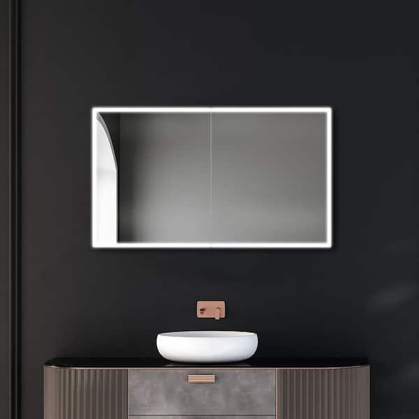 48 in. W x 28 in. H Rectangular Aluminum LED Medicine Cabinet with Mirror and Magnifying Glass