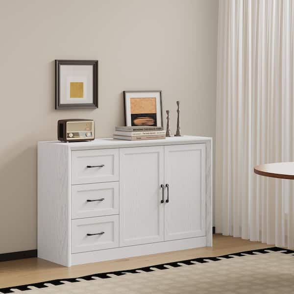 Light Oak Wood Top Buffet Sideboard with 3 Drawers, Double Doors, Smooth Slides, Kitchen and Dining Storage Server