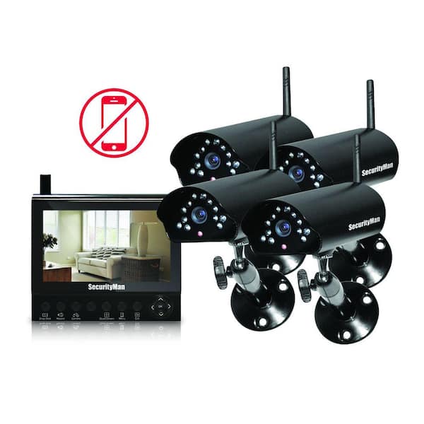 SecurityMan 4-Channel (4) Wireless Security System with 7 in. LCD/SD DVR and Night Vision/Audio
