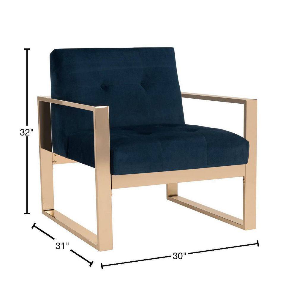 Transitional Geometric Navy Velvet Accent Chair with Gold Metal Frame