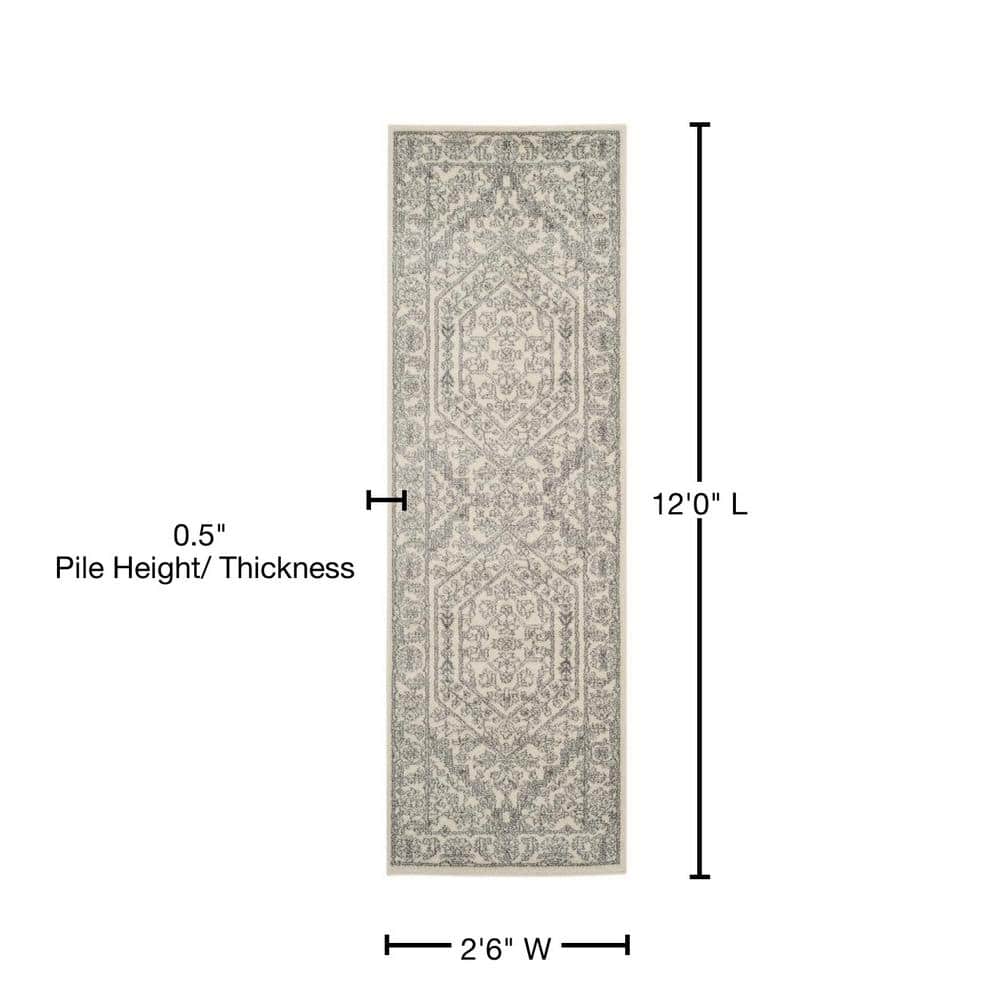 Ivory and Silver Medallion Synthetic Runner Rug