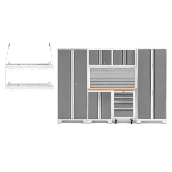 NewAge Products Bold Series 108 in. W x 76.75 in. H x 18 in. D 24-Gauge Steel Garage Cabinet Set in Platinum (7-Piece)