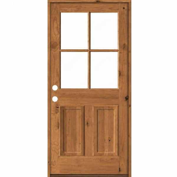 36 in. x 80 in. Knotty Alder Right-Hand/Inswing 4-Lite Clear Glass BEHR Cedar Stain Wood Prehung Front Door