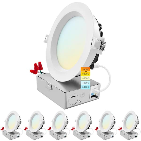 5 in. Canless w/J-Box 18W 5CCT Selectable 1600LM Remodel IC Rated Integrated LED Recessed Light Kit Wet Rated (6-Pack)