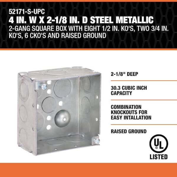 Southwire 4 in. W x 2-1/8 in. D Steel Metallic 2-Gang Square Box 