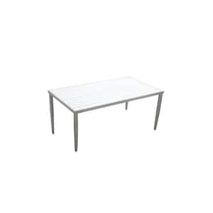 40 in. x 70 in. Aluminum Rectangle Outdoor Dining Table with Tapered Feet & Umbrella Hole in Matte White&Grayish
