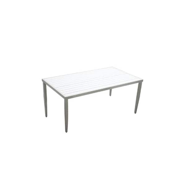 ITOPFOX 40 in. x 70 in. Aluminum Rectangle Outdoor Dining Table with Tapered Feet & Umbrella Hole in Matte White&Grayish
