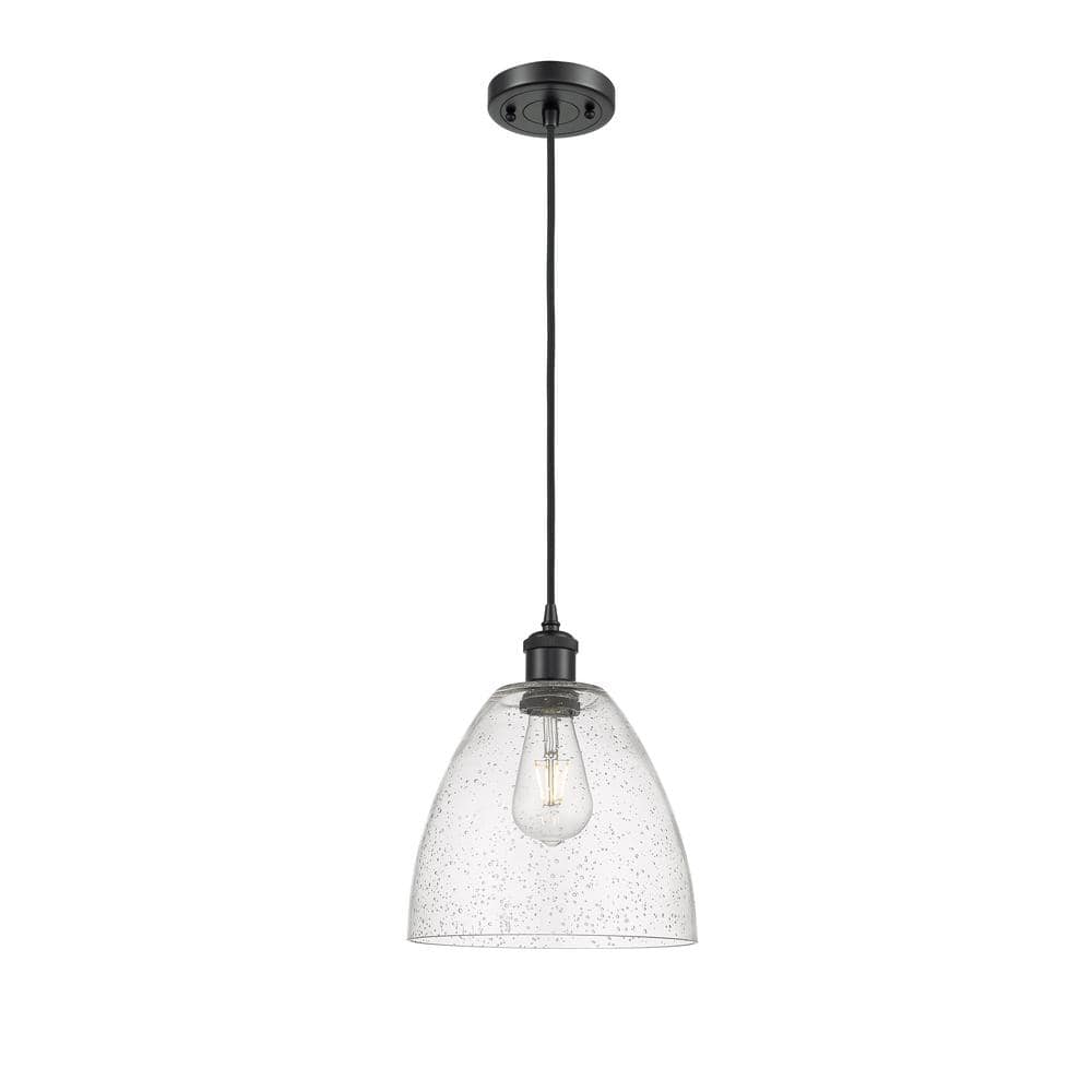 Innovations Bristol Glass 1-Light Matte Black Seedy Shaded Pendant ...