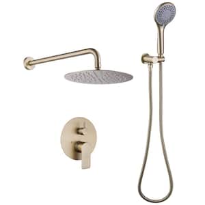 Single Handle 1-Spray Round Shower Faucet 2.5 GPM 10 in Shower System Shower Head with Handheld in Brushed Gold