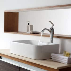 Elavo 19.3 in. Soft Rectangular Vessel Bathroom Sink in White Vitreous China with Pop Up Drain in Chrome