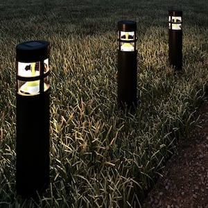 15.4 in. Black Outdoor Integrated LED Landscape Solar Bollard Path Lights (8-Pack)