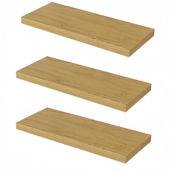 30 in.W x 11.6 in.D Wooden Floating Shelves for Wall,Wall Shelves with Invisible Brackets,Oak,Set of 3