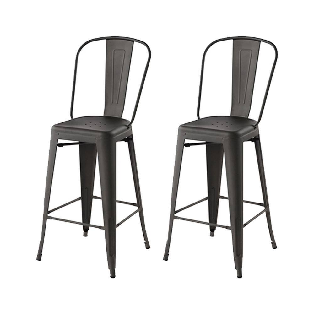 Homy Casa THOCAR 29 in. Kitchen Counter Height Gun Metal Bar Stools