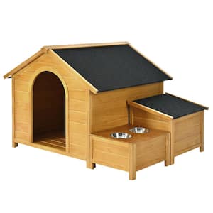 51.18" L x 43.7" W x 37" H Large Size Wooden Dog House with Asphalt Roof, Solid Wood, Weatherproof in Natural Wood