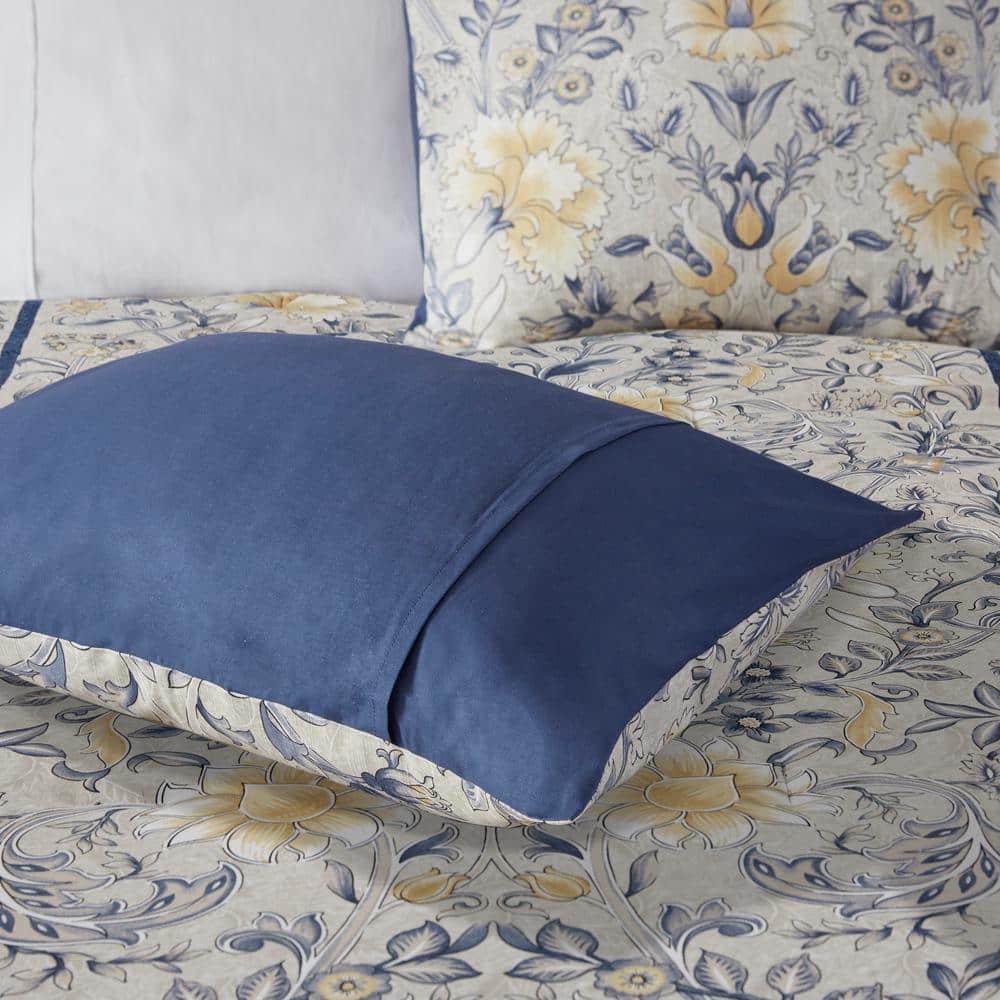 California King Blue Cotton Bedspread Set with Tassels