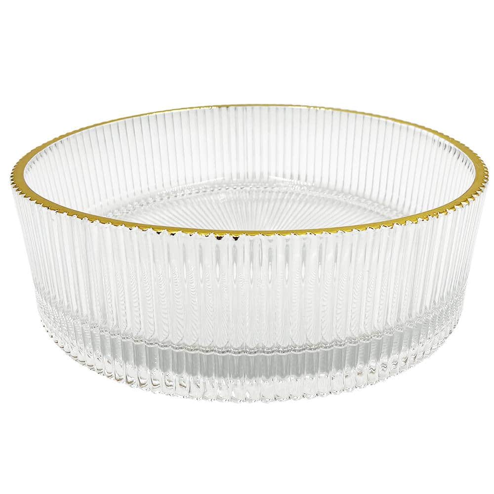 Clear and Gold Round Ribbed Glass Vessel Sink
