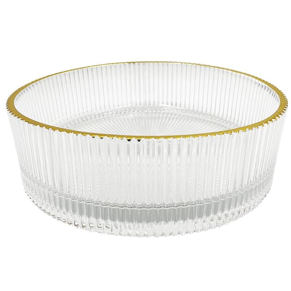 castellousa Scotch 16 in . Circular Bathroom Vessel Sink in Clear with Gold Rim Tempered Glass