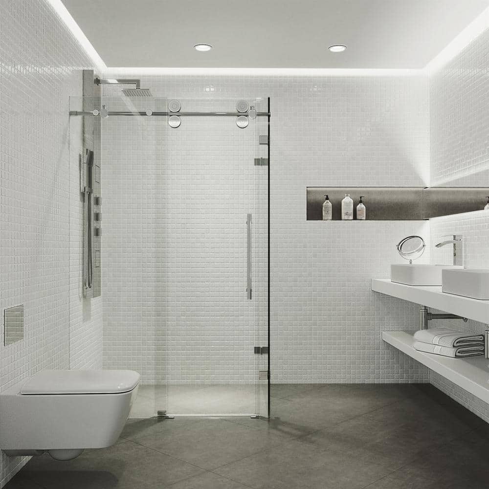 Winslow 58" Frameless Sliding Shower Enclosure with Clear Glass and Black Hardware