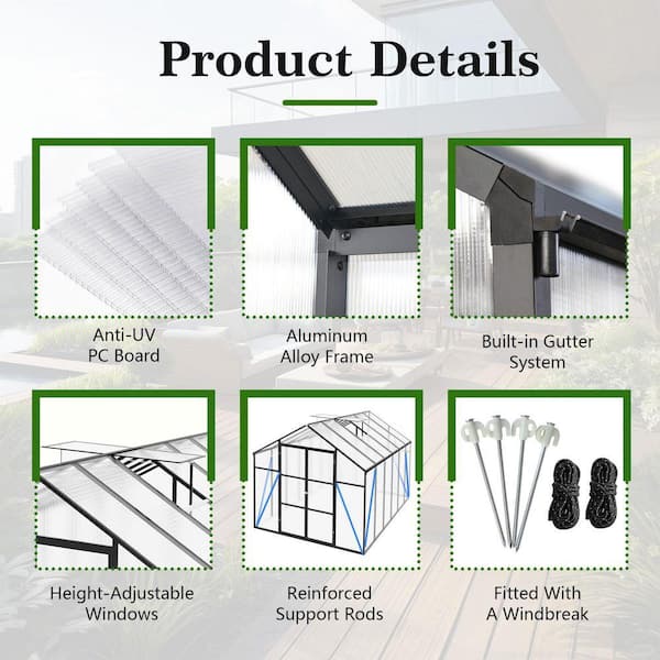 ToolCat 8 x 12 ft. Walk-In Greenhouse with Aluminum Frame, 4mm