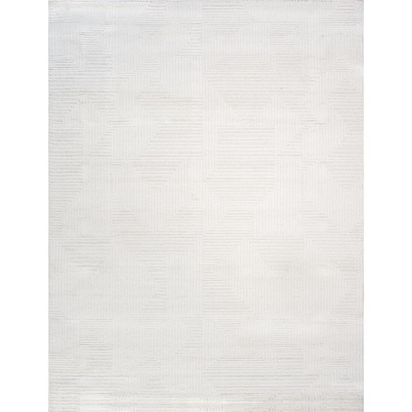 Pasargad Home Sutton Ivory 8 ft. x 10 ft. Striped Polypropylene and Polyester Area Rug