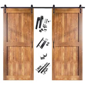 44 in. x 84 in. H-Frame Early American Double Pine Wood Interior Sliding Barn Door with Hardware Kit, Non-Bypass