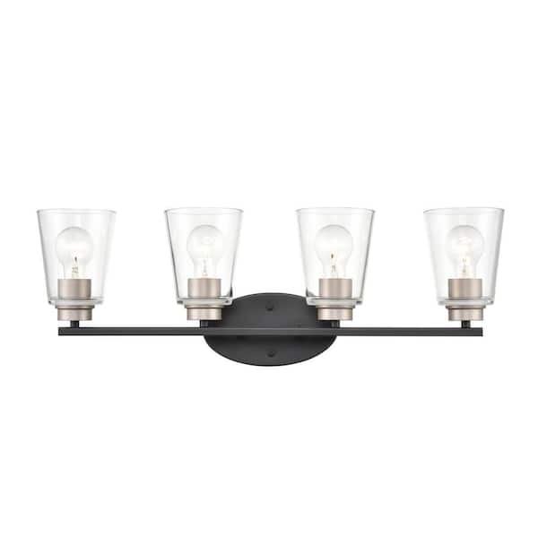 31 in. 4-Light Matte Black/Satin Nickel Vanity Light