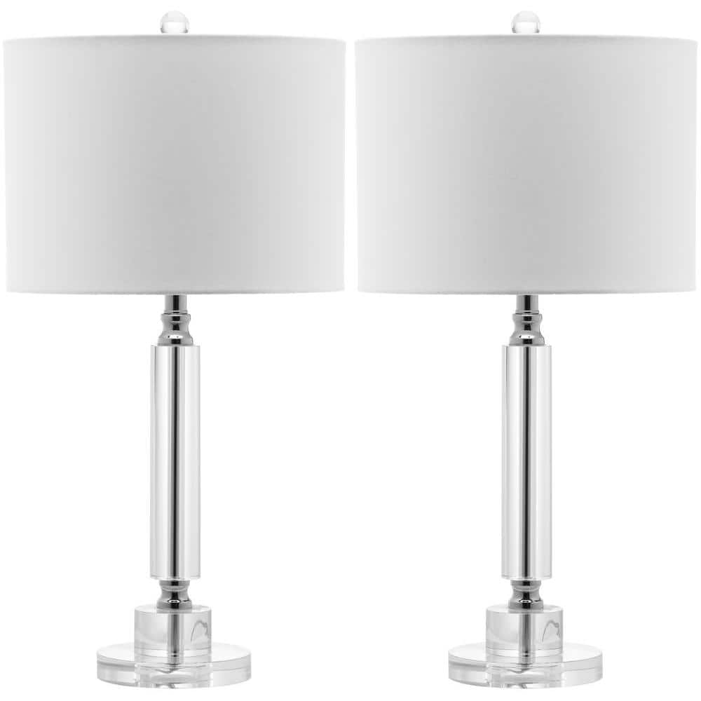 Deco Column Crystal Table Lamp Set with White Drum Shades