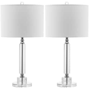 Deco 24.5 in. Clear Column Crystal Table Lamp with White Shade (Set of 2)