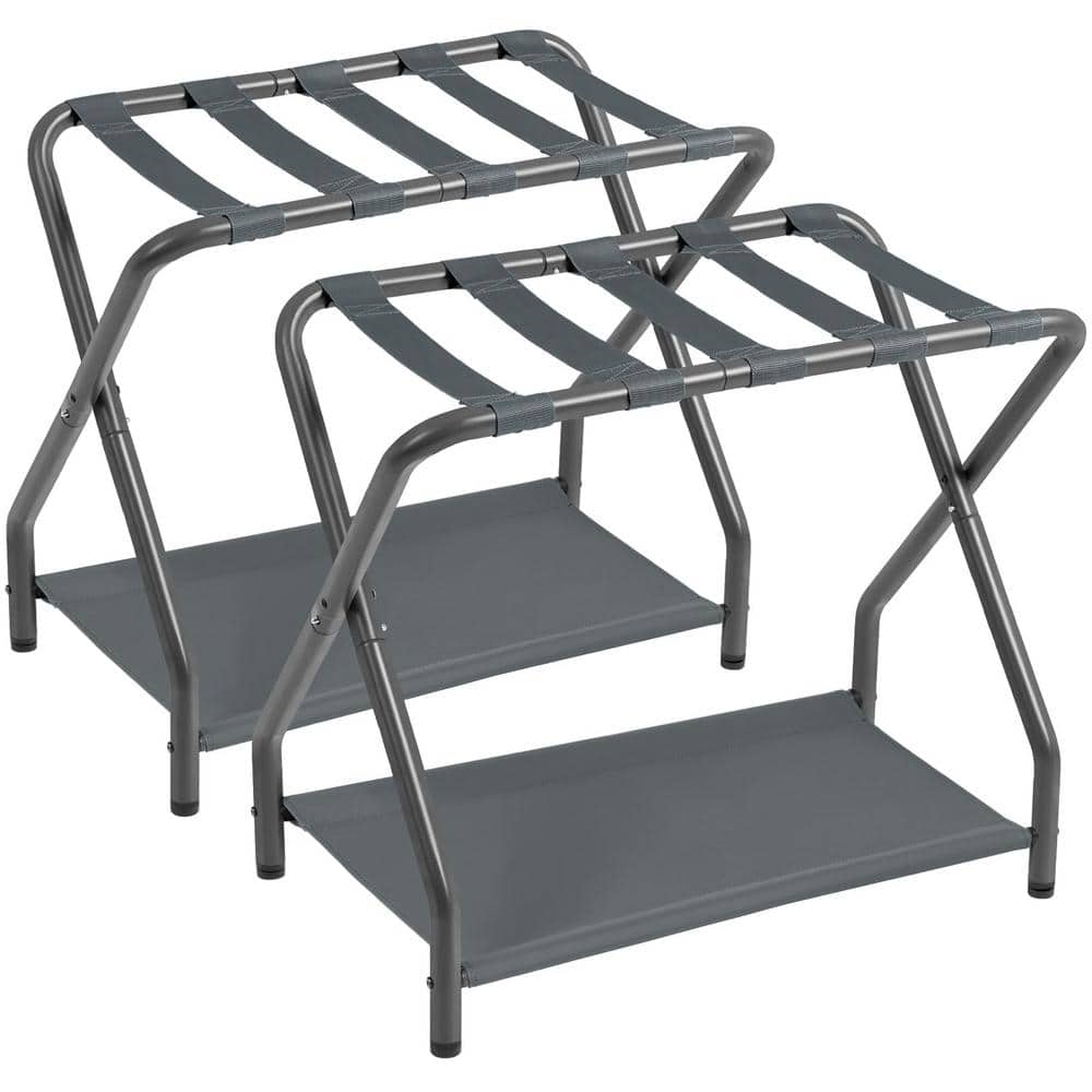 Easy Assemble Foldable Metal Luggage Holder with Storage Shelf for Bedroom 