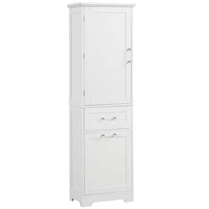 20 in. W x 13 in. D x 68.1 in. H White Bathroom Storage Linen Cabinet with 2 Different Size Drawers and Adjustable Shelf