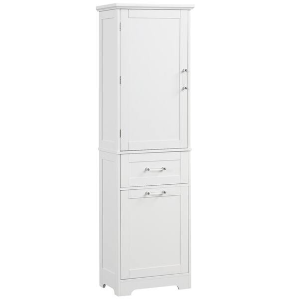 Unbranded 20 in. W x 13 in. D x 68.1 in. H White Bathroom Storage Linen Cabinet with 2 Different Size Drawers and Adjustable Shelf