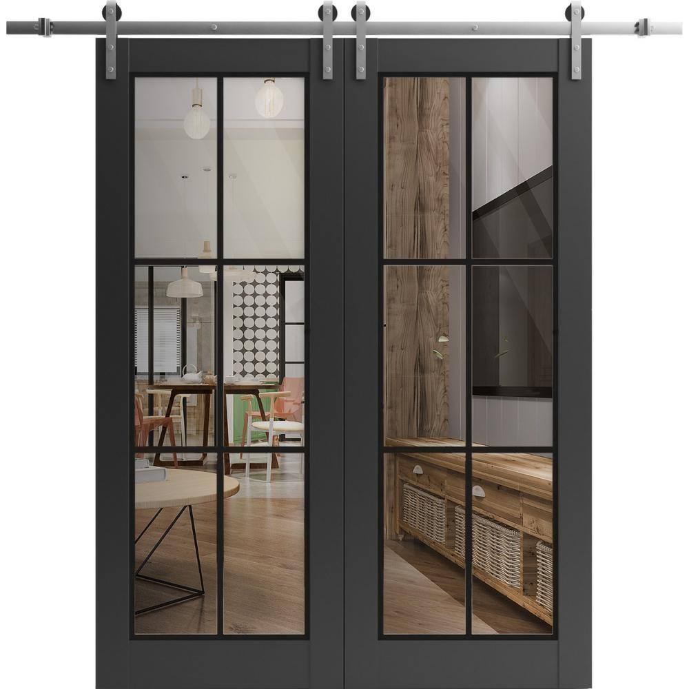 Assemble Required 18 in. x 96 in. 2-Panel Clear Glass Black Matte Solid Wood Sliding Barn Door with Hardware Kit price history on PriceWatchPro