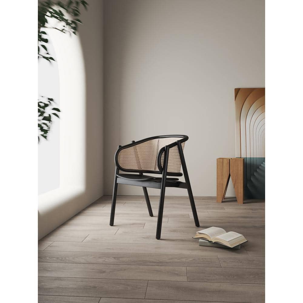 Elegant Ash Wood and Rattan Accent Chair in Black