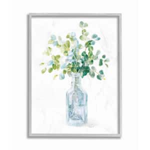 16 in. x 20 in. "Flower Jar Still Life Green Blue Painting" by Danhui Nai Framed Wall Art