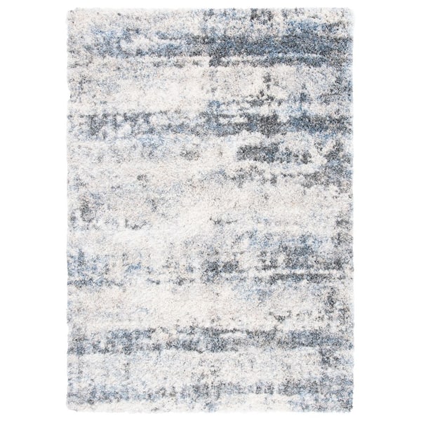 Berber Shag 10 ft. x 14 ft. Ivory/Charcoal Modern Abstract Area Rug