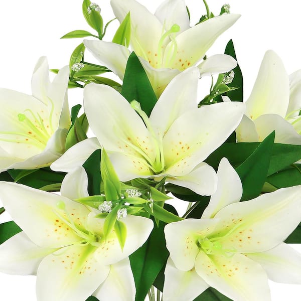 Lilly　0504 LIVING LUXURY 13 in. Cream White Artificial Stargazer Lily