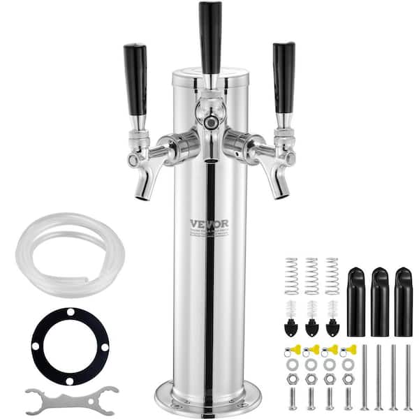 VEVOR Triple Taps Draft Beer Tower Dispenser Silver Stainless Steel Keg Beer Tower Kegerator Tower Kit