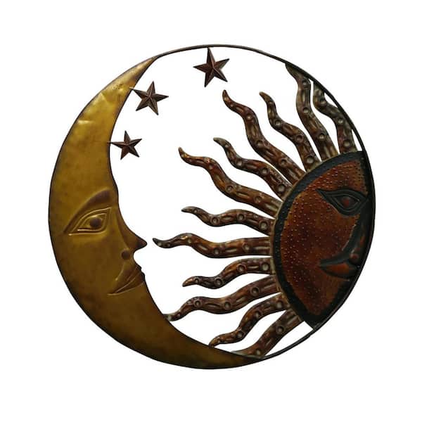 Tatahance 21 in. Rustic Gold Metal Bronze Handcrafted Sun and Moon Accent Wall Decor